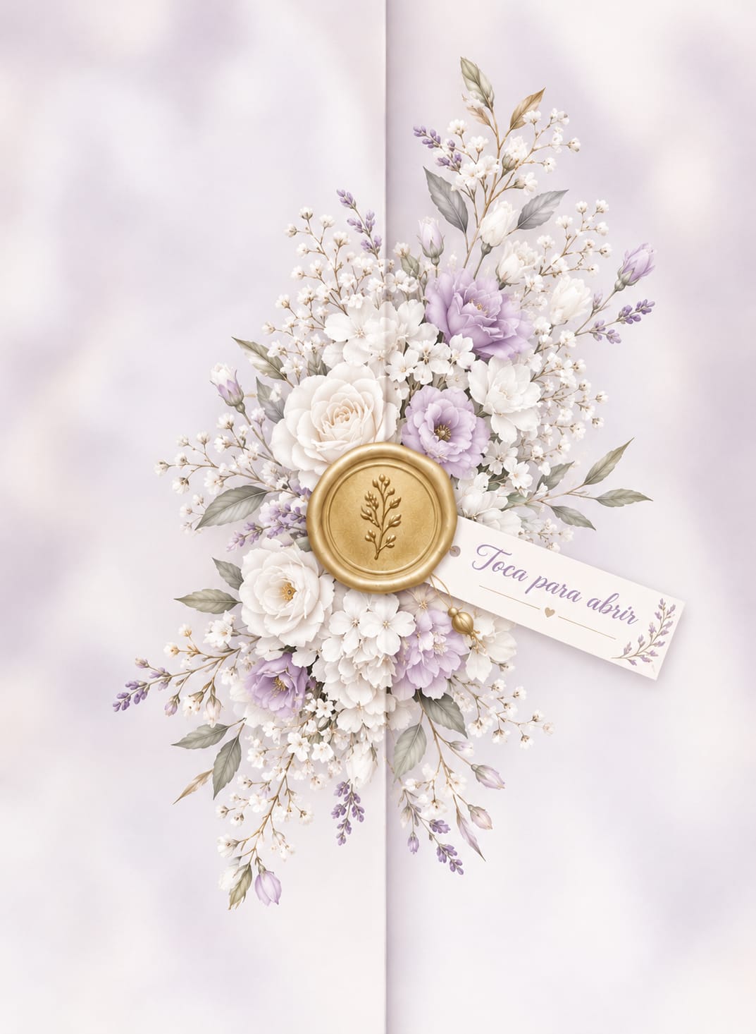 Sobre de Boda con Sello Floral y Ramillete de Rosas